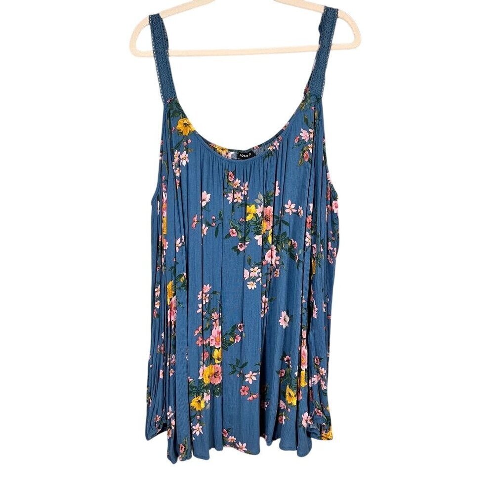 Torrid Floral Cold Shoulder Top 4X Blue Tropical Resort Vacation Cruise Boho